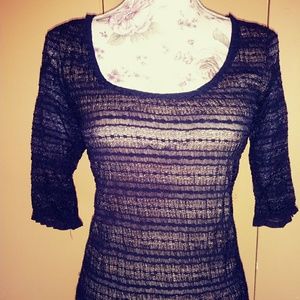 Max Studio Black sheer over nude 1/2 sleeve top